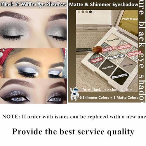 Shimmer & Matte Eyeshadow Palette - 9 Black Silver Gray Glitter & Matte Set - Halloween Makeup