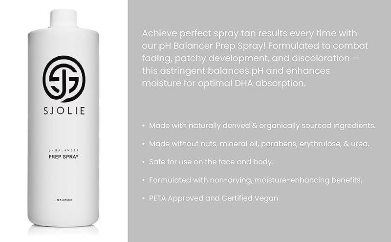 SJOLIE Sunless Tanning pH Balancing Spray 32oz - Prep & Prime for Deep Tan
