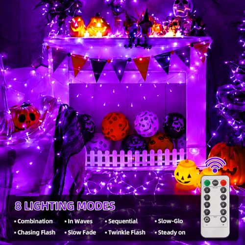 Purple Battery Operated String Lights 33ft 100 LED Waterproof 8 Modes with Remote – 2 Pack