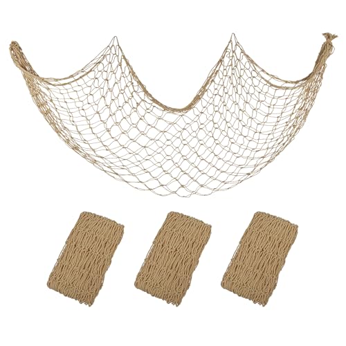 Decorative Fish Net 3 Pack - 5x10 ft Large Caramel Nautical Wall Decor