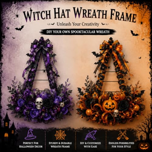 8 Pieces Witch Hat Wreath Frames - 20.9 x 22.1 Inch Halloween Decoration Set