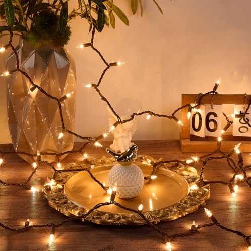 Warm White Christmas Lights with Brown Wire - 100 Count, 21ft, Connectable