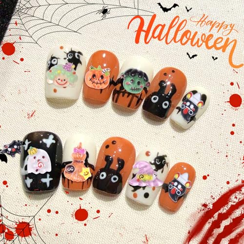 Halloween Nail Art Charms Set - 100 Assorted 3D Pumpkin Ghost Bats Resin Decorations
