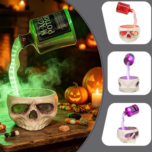Halloween Floating Bottle with Skull Cauldron LED Decoration - Spooky Outdoor & Indoor Display