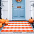 Fall Buffalo Plaid Rug 3x5 Ft - Orange White Indoor Outdoor Rug - Variation: 3' x 5' Rectangular, Orange & White