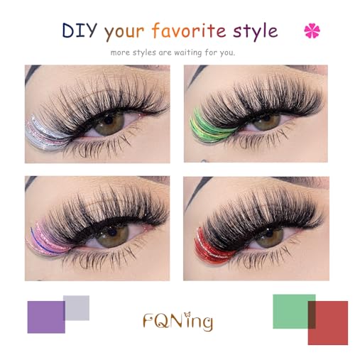 Glitter Lash Extensions Mix-12 Colors Sparkly Individual Spikes 15mm Long Lasting