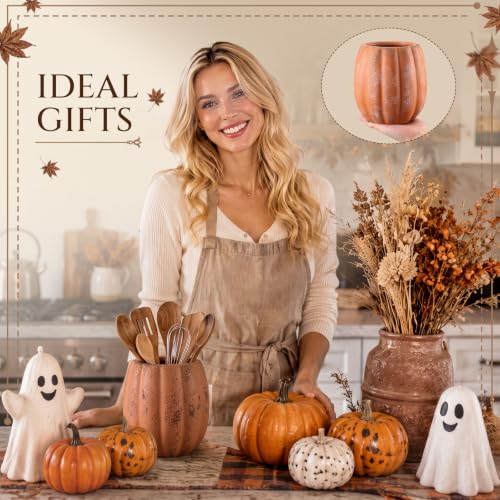 Hushee Fall Pumpkin Ceramic Utensil Holder - Minimalist Terracotta Design