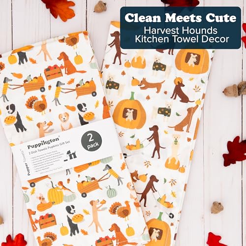 Harvest Hounds Dog Kitchen Towels - Fall & Thanksgiving Dish Towels Set, 2-Pack