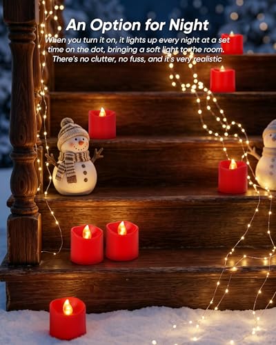 Red Flameless LED Votive Candles with Timer & Remote - 24 Pack, Homemory Variation