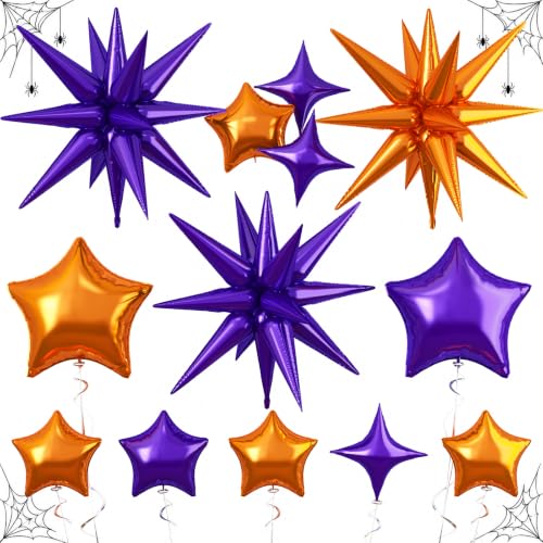 Purple Orange Star Balloon Set - Halloween & Party Decor, 14 pcs