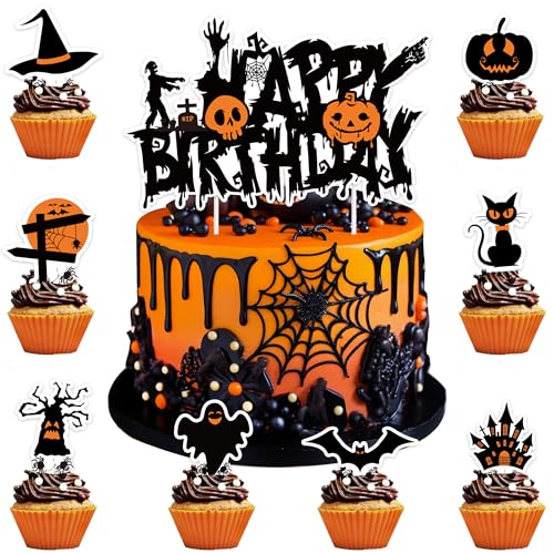Halloween Cake Toppers 73PCS Set Horror Theme Decorations for Birthday & Party