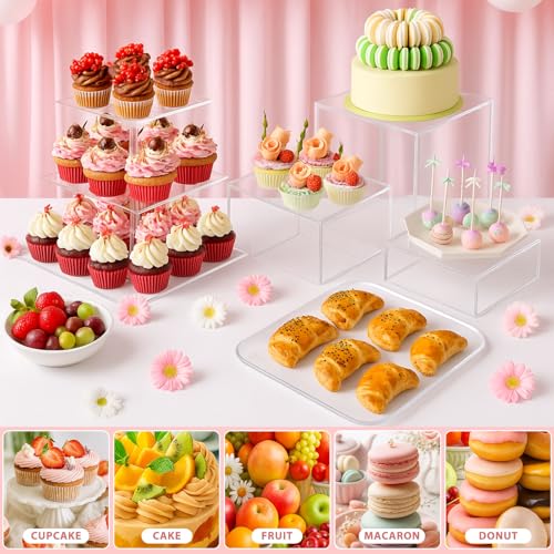 Clear Dessert Table Display Set - Acrylic Risers & Stands for Food & Decor