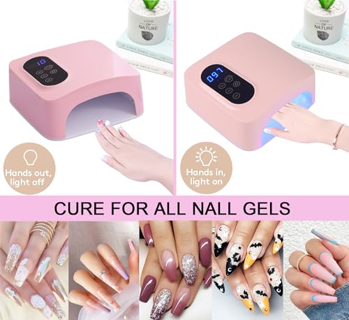 Pink Cordless 72W LED Nail Lamp with 4 Timer Settings & Sensor - Rechargeable Gel Dryer