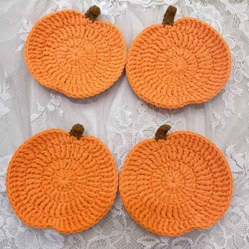 Crochet Pumpkin Coasters for Drinks - Handmade Knitted Mug Mat - Fall Housewarming Gift - Pumpkin