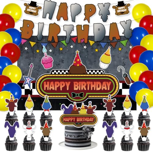 42Pcs Birthday Party Decorations Set with Balloons, Cake Toppers, Flags & Banner