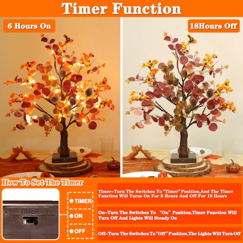 Prelit Fall Trees - 2 Pack 18-Inch Battery-Operated Autumn Decor with Timer