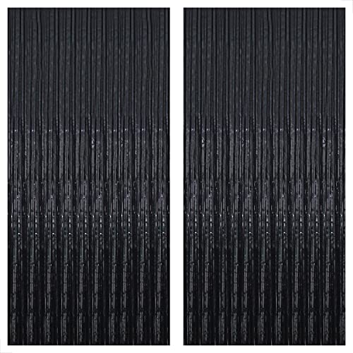 Black & Purple Foil Fringe Curtains Pack of 4 - Party Backdrops & Decorations