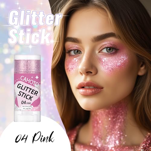 Pink Glitter Stick for Face, Body & Hair - Concert & Performance Makeup - Pink