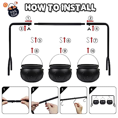 Halloween Cauldron Decorations Set with 12 Plastic & Metal Buckets for Party & Trick-or-Treating