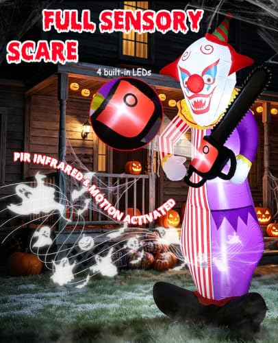 12FT Halloween Inflatable Killer Clown with Chainsaw - Motion-Activated Horror Decor
