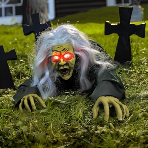 Halloween Zombie Groundbreaker Prop with Lighted Eyes & Sound - Green Outdoor Decoration