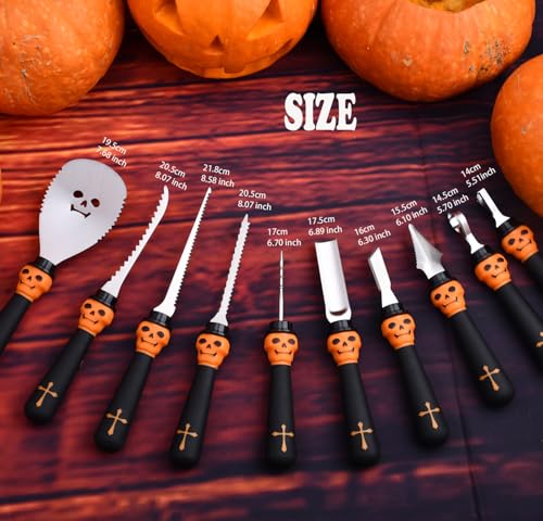 Black Pumpkin Carving Kit Tools Halloween Set - Heavy Duty Stainless Steel