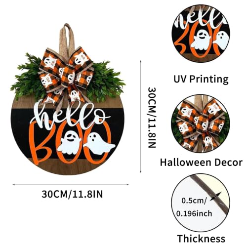 Halloween Ghost Wreath with Bow Decor - Fall Front Door Welcome
