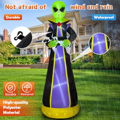 10FT Outdoor Inflatable Alien Halloween Decor with Cow & LEDs - Yard Prop