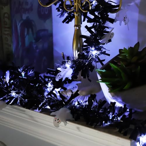 White Halloween Tinsel Garland with Fairy Lights 6.6ft Copper String Decoration