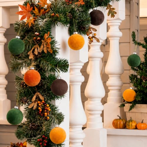 Fall Velvet Ornaments Set - 12 Rustic Hanging Balls for Decor, 2.36"