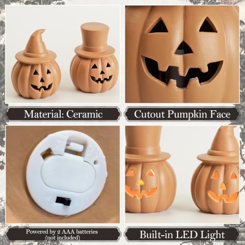 Halloween Pumpkin Lights Set - Rustic Terracotta Decorative Lanterns for Fall & Halloween