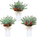 Christmas Table Centerpiece Set of 3 - Artificial Pine Berries & Cones, Farmhouse Winter Decor - Green
