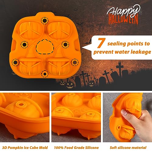 Halloween Pumpkin Ice Cube Mold Silicone 3D Jack O Lantern for Whiskey Cocktails