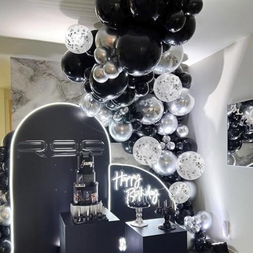 Black and Silver Balloon Garland Arch Kit with Latex Balloons & Accessories - Silver Variation