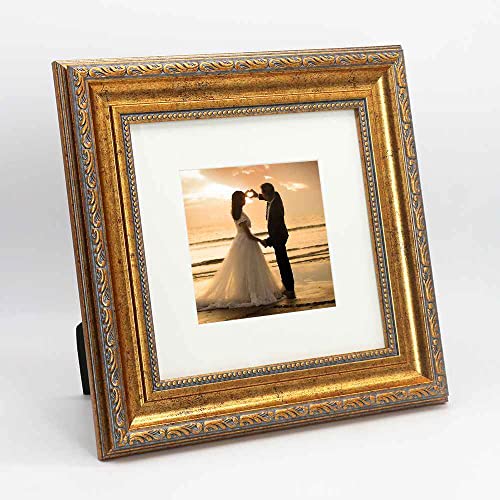 8x8 Photo Frame with Black Velvet Back Panel - Antique Gold Mat 5x5 Variation