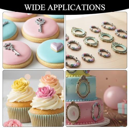 Baroque Picture Frame Silicone Mold Set - 4 Pack Rose & Key Design for Cake Decorating