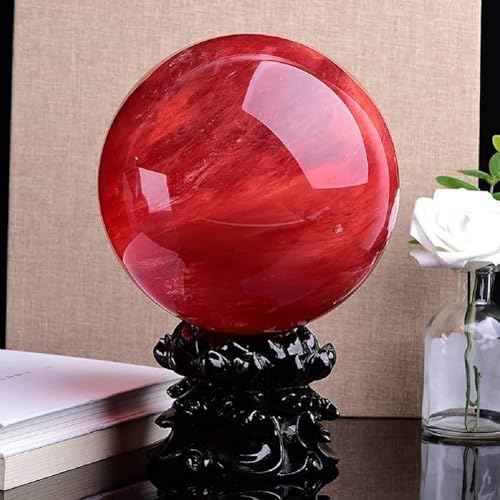 Natural Red Crystal Ball with Stand - Feng Shui Decor & Meditation Sphere