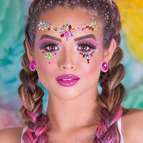 Multicolor Blue Face Jewels Stick On - 6 Sheets Rhinestones for Makeup & Festival