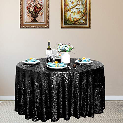 Black Sequin Tablecloth 120 Inch Round Glitter Party Cover - Variation: Black / 120"