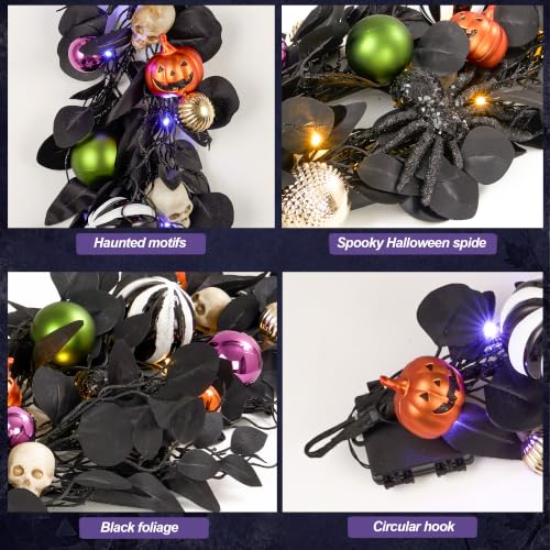 Black Spider Halloween Garland with Light - 6FT Indoor Outdoor Decor