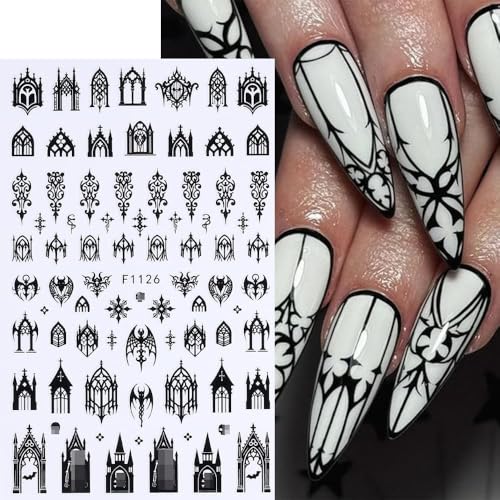Halloween Black Gothic Nail Stickers - 7 Sheets Self-Adhesive Nail Decals