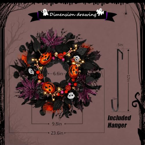Halloween Wreath for Front Door - 24 Inch Black Gothic Spooky Outdoor Décor - Variation of THIS listing