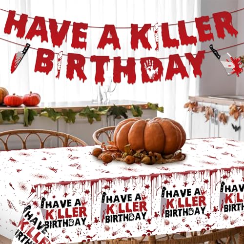 Halloween Birthday Decorations 3-Pack Spooky Tablecloths - Killer Themed Party Decor