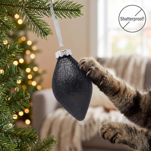 4-Inch Onyx Diamond Finial Assortment - Black Teardrop Christmas Ornaments Set