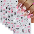 Halloween Nail Art Stickers - Pink Glitter Pumpkin Ghost Spider Web Bat Design - Bat Variation