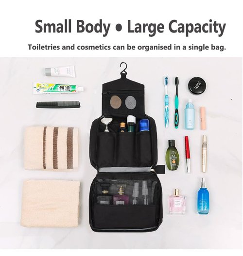 KICPUK Hanging Toiletry Bag Wash Bag Makeup Cosmetic Organizer for Women or Man,Foldable Compact Size, Super Durable Fabric Hanging Toiletry Bag(Black)