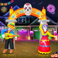 9Ft Skeleton Arch Inflatable Halloween Decoration with Skull & LED Lights - Day of The Dead Yard Decor