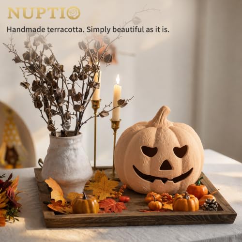 NUPTIO Handmade Terracotta Pumpkin Lantern - Medium 9.8" H Fall Halloween Decor
