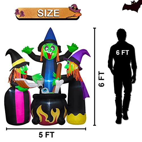 6Ft Halloween Inflatable Witches with LED Lights for Outdoor Yard Decor