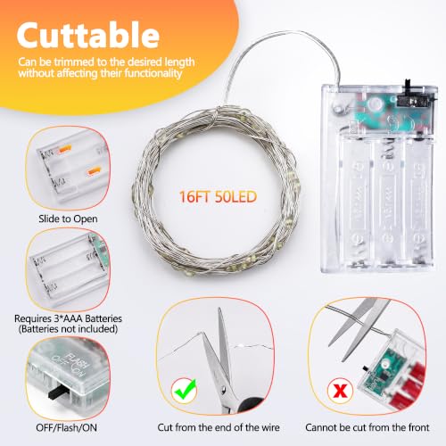 LED Fairy String Lights 16FT Battery Operated Multicolor 2-Pack - 50 LEDs, 2 Modes, Timer